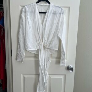 White Tie-Front Blouse
